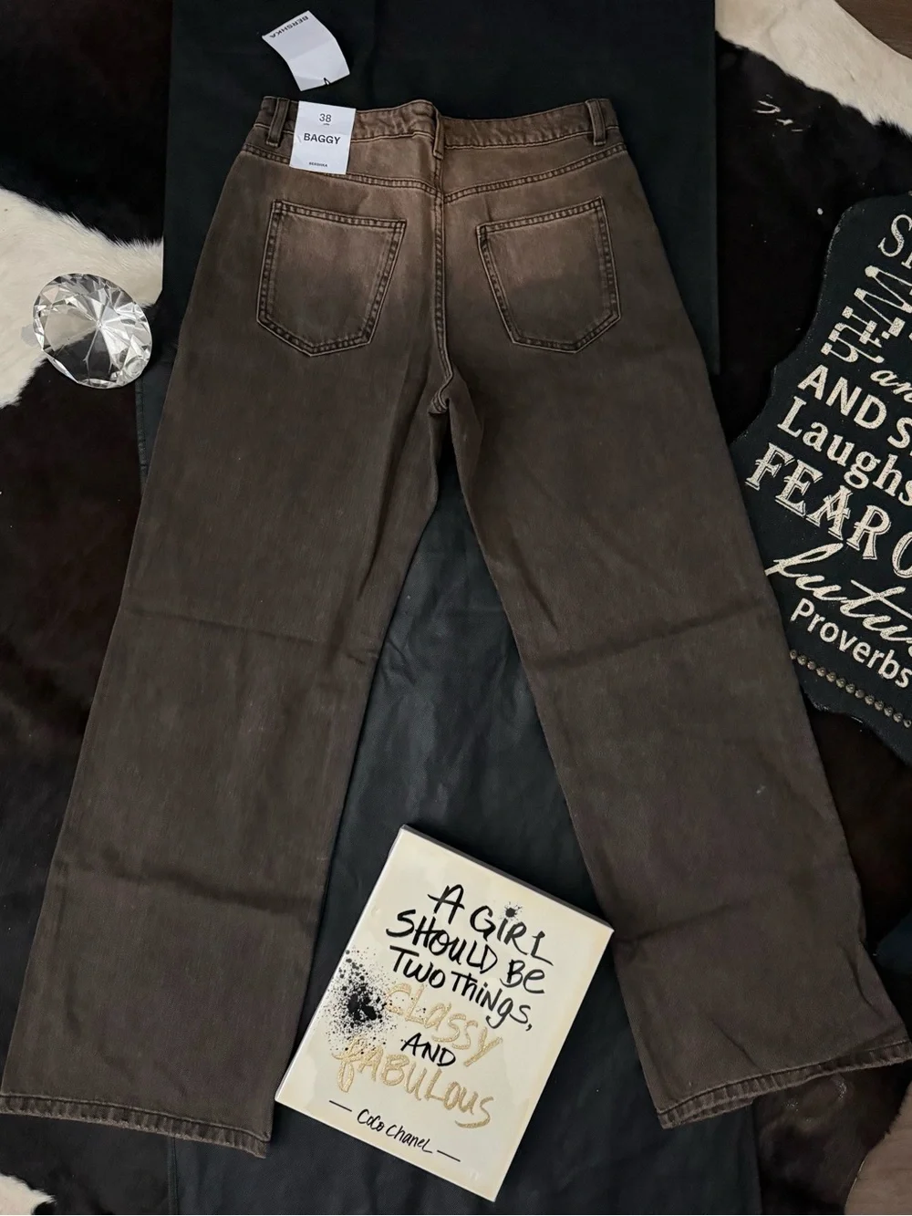 Bershka Men's Bootcut Jeans in Washed Brown